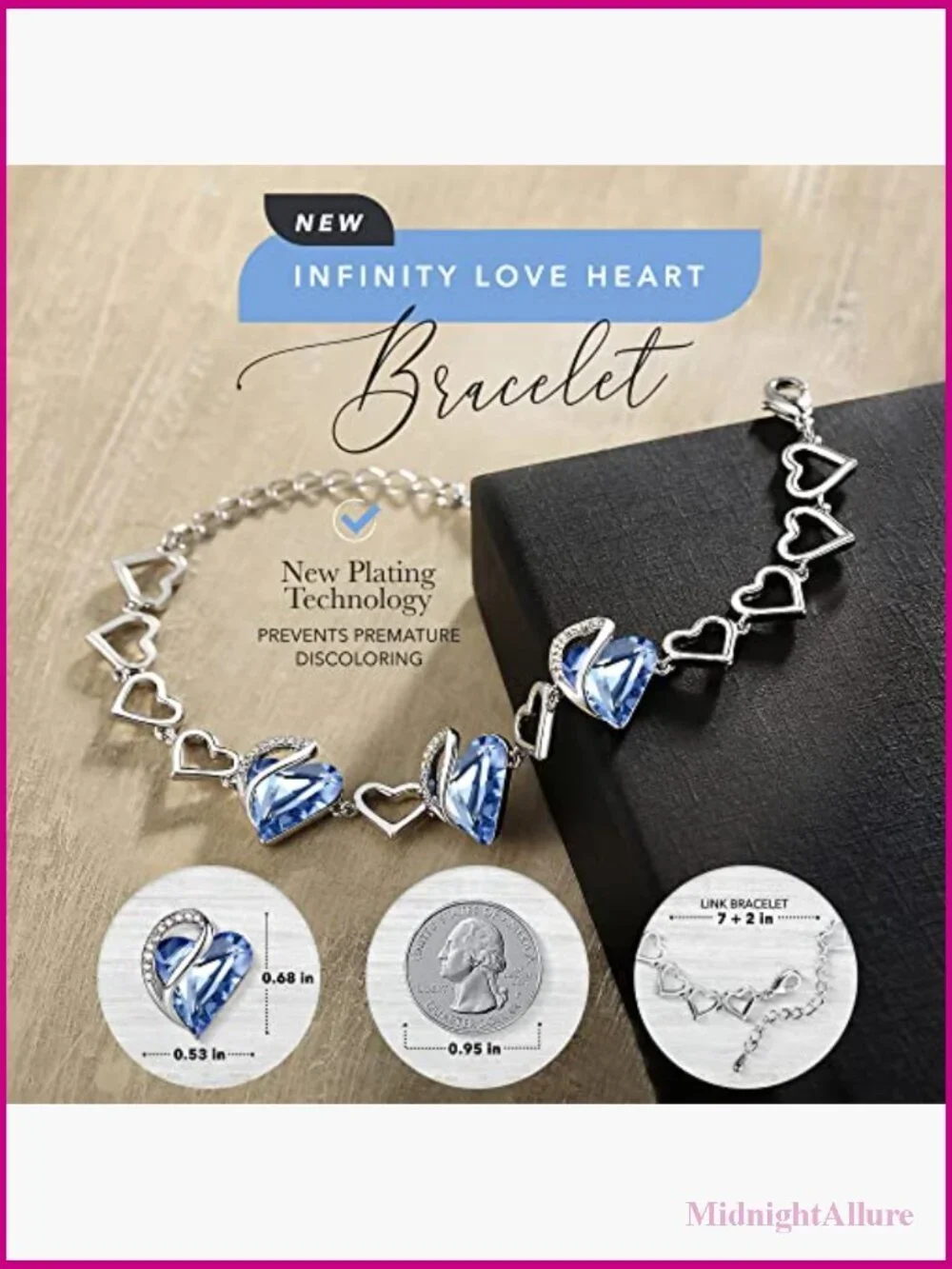Infinity Love Heart Bracelet with Crystal 7-inch Silver Tone
